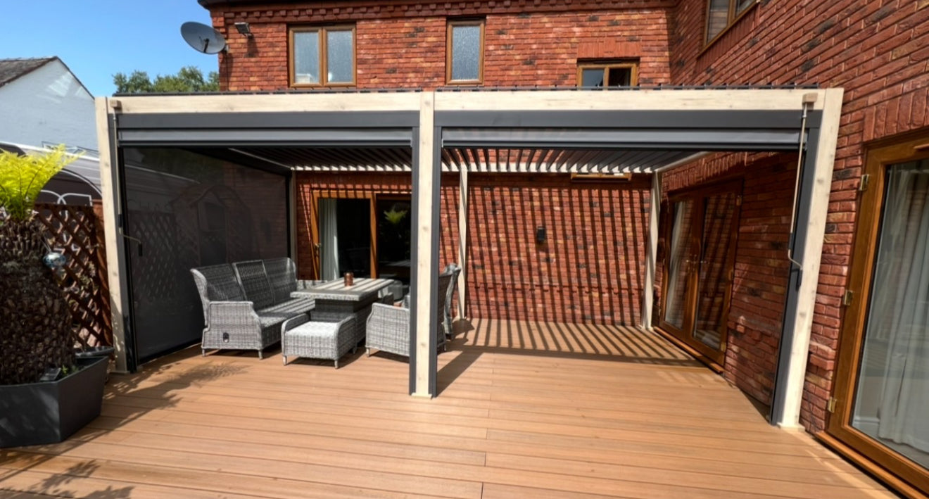 6m x 3m Wood Effect/Grey Aluminium Pergola