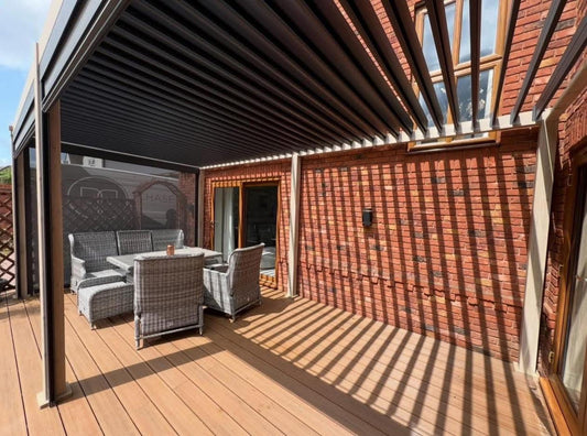 6m x 3m Wood Effect/Grey Aluminium Pergola